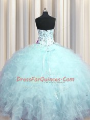 Pretty Visible Boning Floor Length Light Blue 15 Quinceanera Dress Sweetheart Sleeveless Lace Up