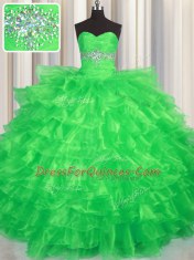 Fantastic Green Ball Gowns Organza Sweetheart Sleeveless Beading and Ruffled Layers Floor Length Lace Up 15 Quinceanera Dress