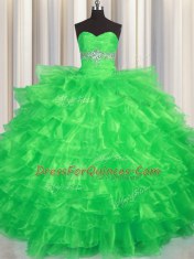 Fantastic Green Ball Gowns Organza Sweetheart Sleeveless Beading and Ruffled Layers Floor Length Lace Up 15 Quinceanera Dress