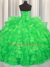 Fantastic Green Ball Gowns Organza Sweetheart Sleeveless Beading and Ruffled Layers Floor Length Lace Up 15 Quinceanera Dress