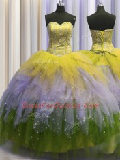 Inexpensive Visible Boning Multi-color Quinceanera Dress Military Ball and Sweet 16 and Quinceanera and For with Beading and Ruffles and Sequins Sweetheart Sleeveless Lace Up