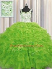 Pretty Yellow Green Lace Up Sweet 16 Quinceanera Dress Beading and Ruffles Sleeveless Floor Length