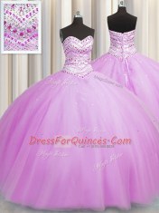 Top Selling Bling-bling Really Puffy Lilac Ball Gowns Tulle Sweetheart Sleeveless Beading Floor Length Lace Up Sweet 16 Dresses