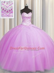 Top Selling Bling-bling Really Puffy Lilac Ball Gowns Tulle Sweetheart Sleeveless Beading Floor Length Lace Up Sweet 16 Dresses