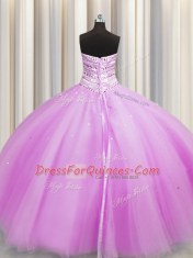Top Selling Bling-bling Really Puffy Lilac Ball Gowns Tulle Sweetheart Sleeveless Beading Floor Length Lace Up Sweet 16 Dresses