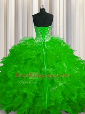 Pretty See Through Lace Up Sweetheart Beading and Ruffles Quinceanera Gowns Organza Sleeveless