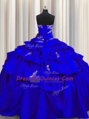 Decent Royal Blue Lace Up Strapless Appliques and Pick Ups Quinceanera Dress Taffeta Sleeveless