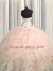 Fine Visible Boning Sleeveless Lace Up Floor Length Beading and Appliques and Ruffles 15th Birthday Dress