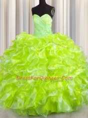 Yellow Green Sweetheart Neckline Beading and Ruffles Sweet 16 Dresses Sleeveless Lace Up