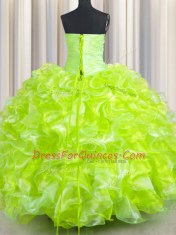 Yellow Green Sweetheart Neckline Beading and Ruffles Sweet 16 Dresses Sleeveless Lace Up