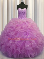 High End Lilac Sleeveless Beading and Ruffles Floor Length Sweet 16 Dresses