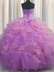 High End Lilac Sleeveless Beading and Ruffles Floor Length Sweet 16 Dresses