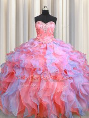 High Class Sleeveless Lace Up Floor Length Beading and Appliques and Ruffles Quinceanera Gown