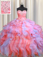 High Class Sleeveless Lace Up Floor Length Beading and Appliques and Ruffles Quinceanera Gown