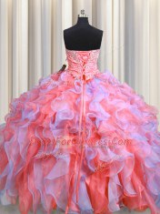 High Class Sleeveless Lace Up Floor Length Beading and Appliques and Ruffles Quinceanera Gown