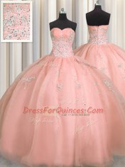 Artistic Puffy Skirt Sweetheart Sleeveless Zipper Quince Ball Gowns Watermelon Red Organza