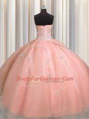 Artistic Puffy Skirt Sweetheart Sleeveless Zipper Quince Ball Gowns Watermelon Red Organza