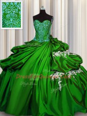 Beading and Appliques Quinceanera Gown Green Lace Up Sleeveless Floor Length