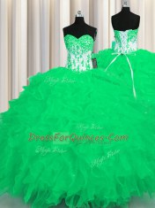Deluxe Turquoise Lace Up Quince Ball Gowns Appliques and Ruffles Sleeveless Floor Length