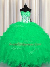 Deluxe Turquoise Lace Up Quince Ball Gowns Appliques and Ruffles Sleeveless Floor Length