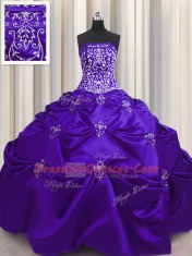 Dramatic Purple Ball Gowns Beading and Appliques and Embroidery Sweet 16 Quinceanera Dress Lace Up Taffeta Sleeveless Floor Length