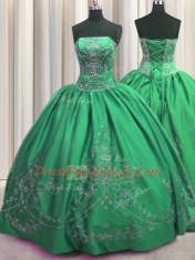 Floor Length Lace Up Sweet 16 Dress Green for Military Ball and Sweet 16 and Quinceanera with Beading and Embroidery