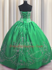 Floor Length Lace Up Sweet 16 Dress Green for Military Ball and Sweet 16 and Quinceanera with Beading and Embroidery