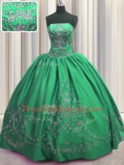 Floor Length Lace Up Sweet 16 Dress Green for Military Ball and Sweet 16 and Quinceanera with Beading and Embroidery