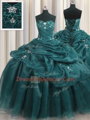 Dynamic Teal Sleeveless Organza Lace Up Sweet 16 Dresses for Military Ball and Sweet 16 and Quinceanera