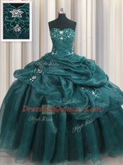 Dynamic Teal Sleeveless Organza Lace Up Sweet 16 Dresses for Military Ball and Sweet 16 and Quinceanera