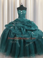 Dynamic Teal Sleeveless Organza Lace Up Sweet 16 Dresses for Military Ball and Sweet 16 and Quinceanera