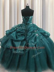 Dynamic Teal Sleeveless Organza Lace Up Sweet 16 Dresses for Military Ball and Sweet 16 and Quinceanera
