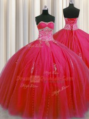 Big Puffy Floor Length Ball Gowns Sleeveless Red Quinceanera Gown Lace Up