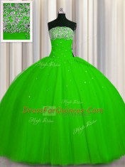 Sexy Big Puffy Lace Up Quinceanera Dresses Beading and Sequins Sleeveless Floor Length