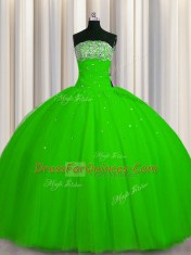 Sexy Big Puffy Lace Up Quinceanera Dresses Beading and Sequins Sleeveless Floor Length