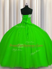 Sexy Big Puffy Lace Up Quinceanera Dresses Beading and Sequins Sleeveless Floor Length