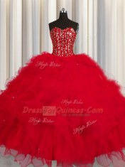 Enchanting Visible Boning Sleeveless Beading and Ruffles and Sequins Lace Up Quinceanera Dresses