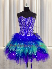 Noble Three Piece Visible Boning Multi-color Sweetheart Lace Up Beading and Ruffles and Ruffled Layers and Sequins 15 Quinceanera Dress Sleeveless