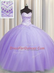 Extravagant Bling-bling Puffy Skirt Tulle Sleeveless Floor Length Sweet 16 Dress and Beading