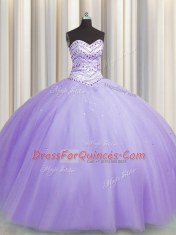 Extravagant Bling-bling Puffy Skirt Tulle Sleeveless Floor Length Sweet 16 Dress and Beading