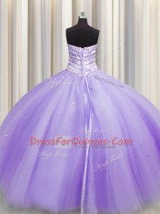 Extravagant Bling-bling Puffy Skirt Tulle Sleeveless Floor Length Sweet 16 Dress and Beading