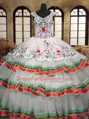 Charming Embroidery Ruffled Layers Floor Length A-line Sleeveless Multi-color Sweet 16 Dresses Lace Up