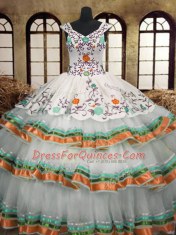 Multi-color Quinceanera Dresses Sweet 16 and Quinceanera and For with Embroidery and Ruffled Layers V-neck Sleeveless Lace Up