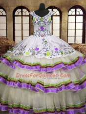 Nice Organza Sleeveless Floor Length Sweet 16 Dress and Embroidery and Ruffled Layers