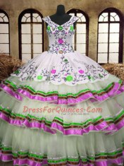 Fantastic Multi-color Sleeveless Floor Length Embroidery and Ruffled Layers Lace Up Sweet 16 Dress