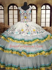 Best Embroidery and Ruffled Layers Quinceanera Dress Multi-color Lace Up Sleeveless Floor Length
