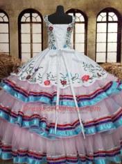 Best Embroidery and Ruffled Layers Quinceanera Dress Multi-color Lace Up Sleeveless Floor Length