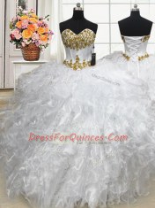 Sleeveless Lace Up Floor Length Beading and Ruffles Quinceanera Dress