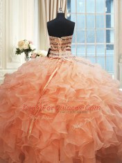 Exquisite Beaded Bodice Floor Length Ball Gowns Sleeveless Watermelon Red and Peach Sweet 16 Dress Lace Up