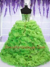 Sweetheart Sleeveless Vestidos de Quinceanera Sweep Train Beading and Ruffles Organza